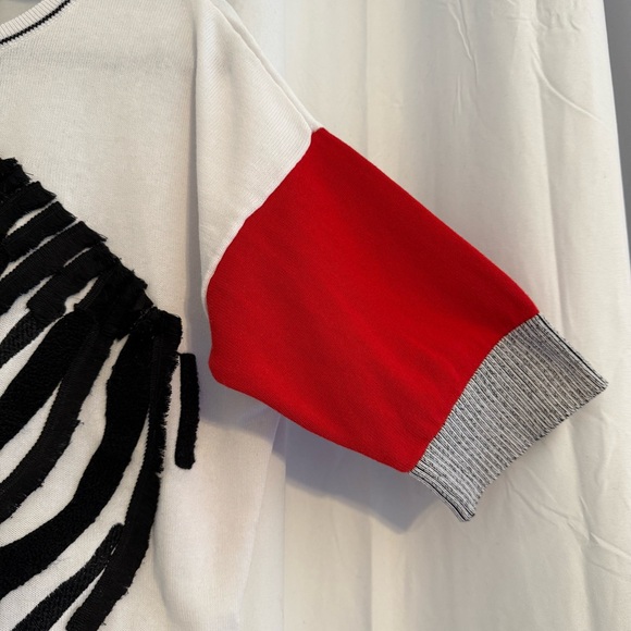 Gabby Isabella Zebra Fringe Cotton Sweater Colorblock 3/4 Sleeve Size Medium - Picture 5 of 9